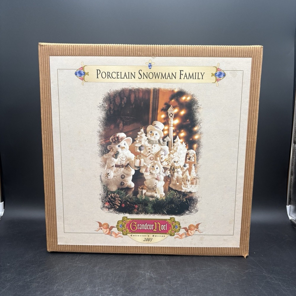 Vtg 2001 Grandeur Noel Porcelain Snowman Family Collector's Edition